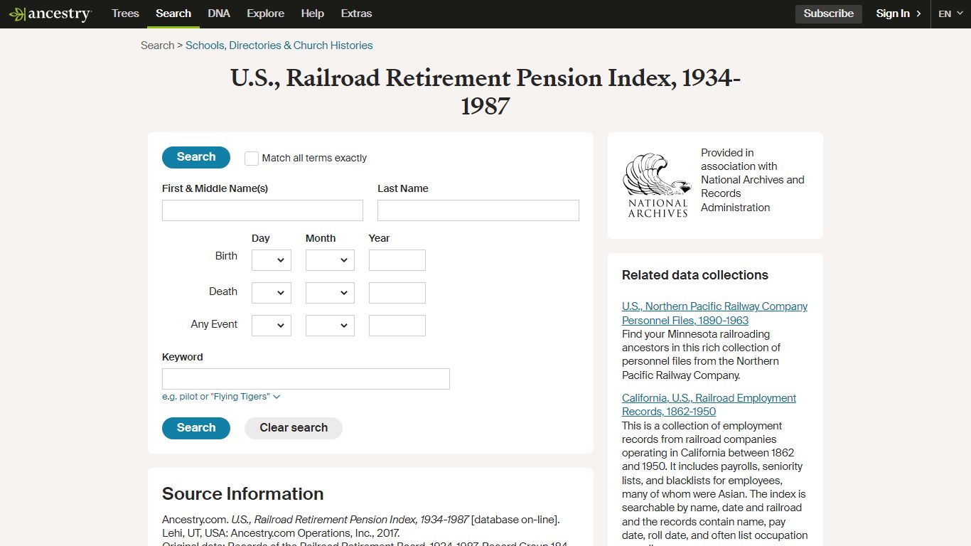 U.S., Railroad Retirement Pension Index, 1934-1987