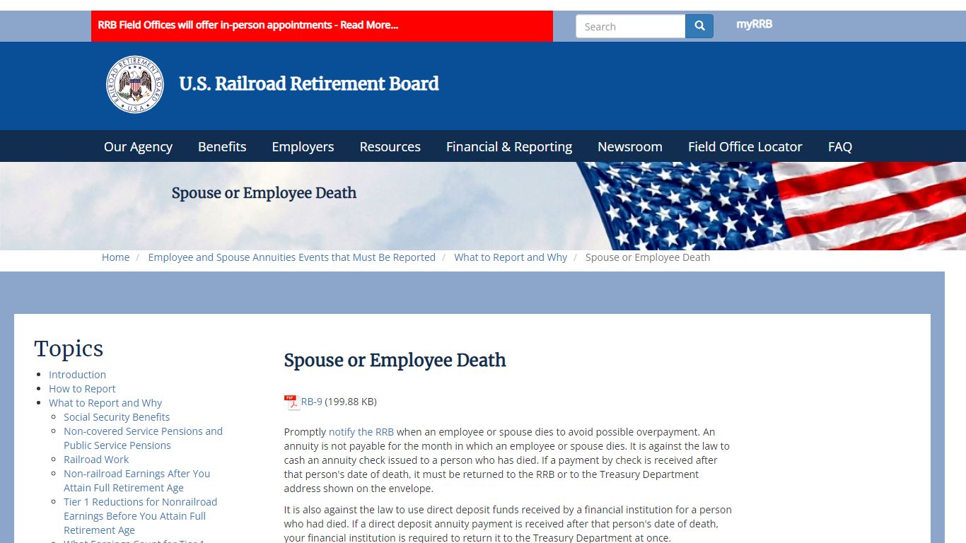 Spouse or Employee Death | RRB.Gov