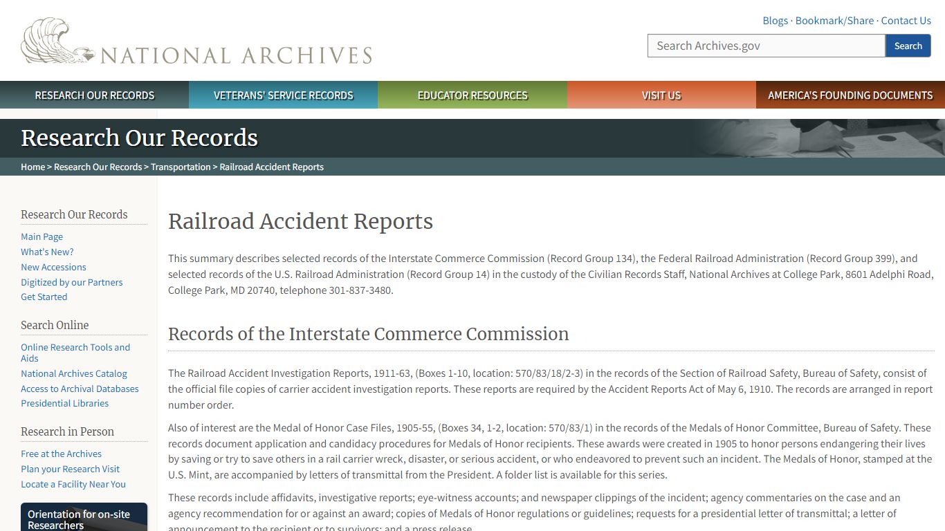 Railroad Accident Reports - National Archives